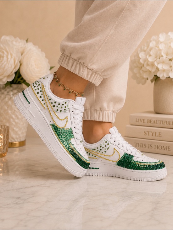 Nike Shoes - Custom Nike Air Force 1 Green Crystal Rhinestone Sneakers Women’s 8.5